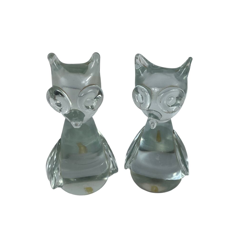 Vintage Art Glass Big Eyed Owl Figurines - Set of 2